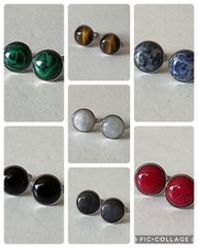 Mens Semi Precious Gemstone Stainless Steel Cufflinks with Gift Pouch