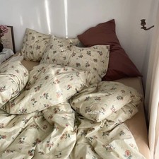 Vintage Floral Bedding Set Duvet Cover Flat Bed Sheet Pillowcases Bedclothes