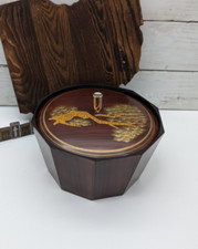 Vintage Round Lacquered Wood Grain Brown Asia...