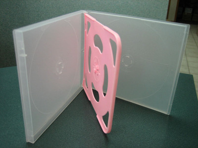 100 NEW SLIM QUAD(4) CD/DVD POLY CASES CLEAR/PINK PSC76CLEAR/PINK TRAY