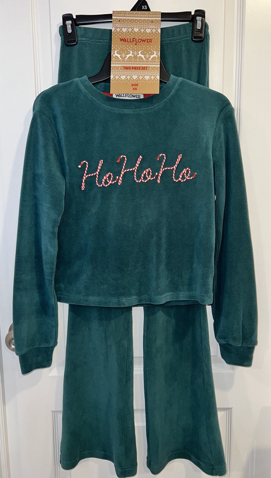 Wallflower Christmas Pajama Set Women's XS Ho Ho Ho Holiday Green Faux Fur NWT-image