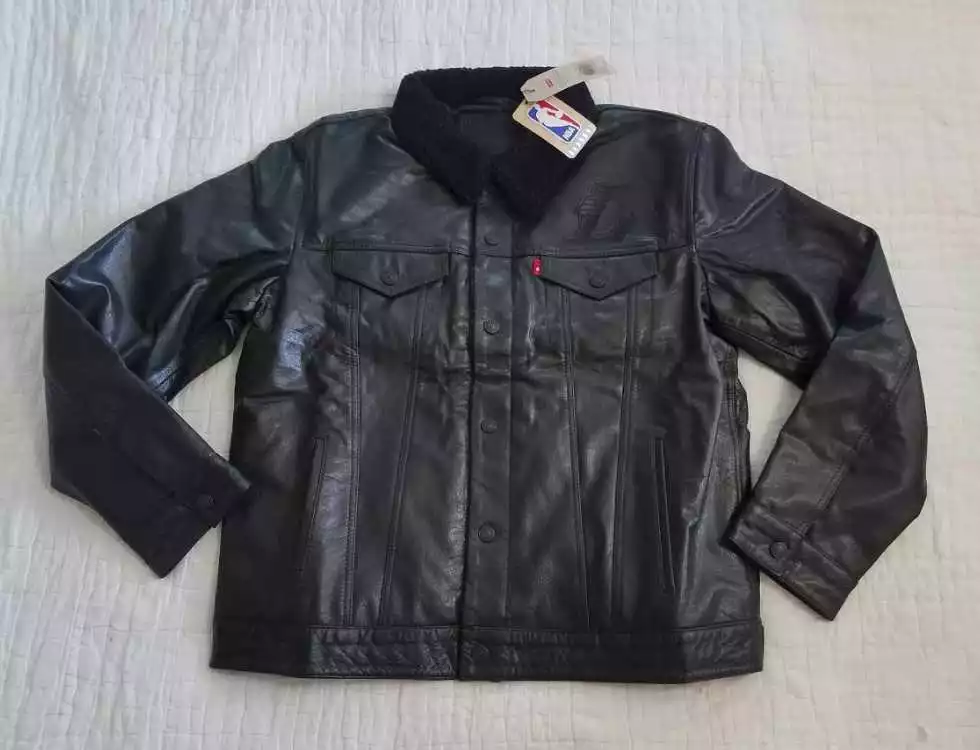 NEW MENS XL LEVI S NBA BLACK LEATHER SHERPA TRUCKER JACKET LA LOS ANGELES LAKERS