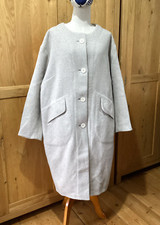 Annette Gortz Boiled Wool Coat L Chest 50in Front Pockets Cocoon Style Oatmeal