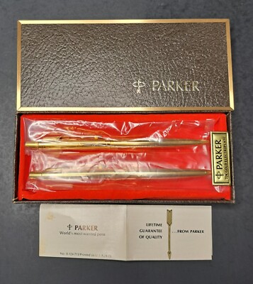 Vintage Parker 75 Classic Imperial 22kt Gold Plated Pen & Pencil Set USA