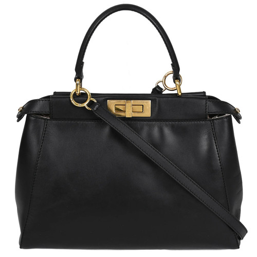 FENDI Peekaboo Regular Medium 2way Handbag Shoulder Bag Leather Black