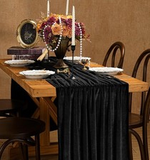 Black 29x120 Inches 10ft Luxurious Soft Velvet Fabric Table Runner Decor