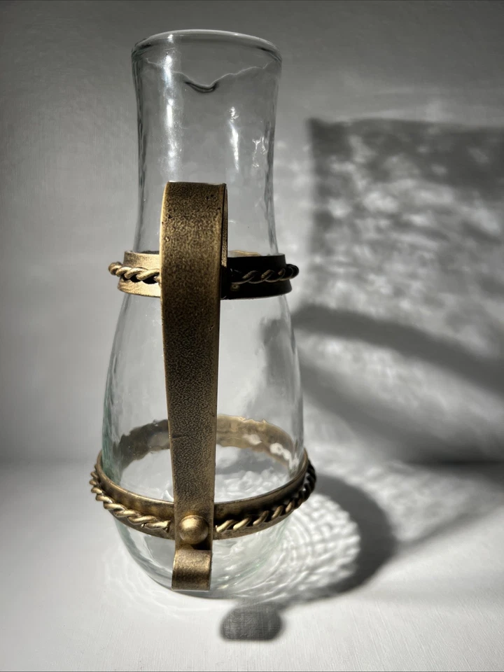 RF Home Fashion Rustic Wrought Metal And Clear Glass Pitcher Vase Hand Crafted - Image 2 of 4