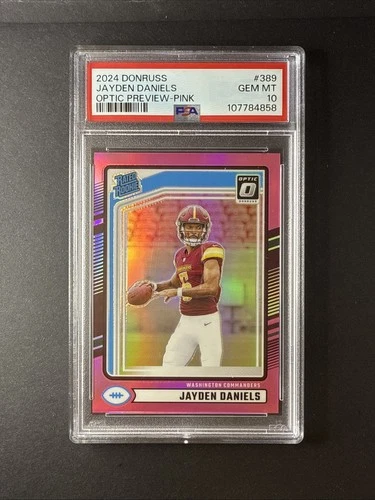 2024 Panini Donruss Jayden Daniels #389 Optic Preview Pink Prizm (RC) PSA 10