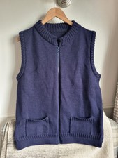 Guernsey Traditional Jumper Mens S/M Navy Blue Wool Zip Up Fisherman Gilet Knit