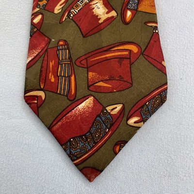 Robinson's Private Stock Italian Silk Tie Western Hats Print Necktie vtg 4x59