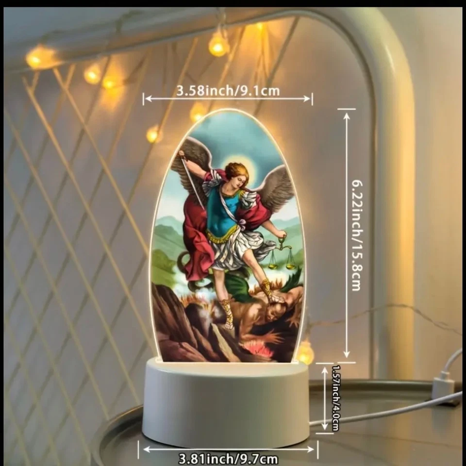 3D St Michael 7.8” LED Lamp With USB Plug Nightlight Luz  San Miguel Arcangel - Image 3 of 4