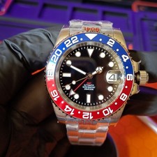 Seiko Mod Personalizzato NH34 GMT | Quadrante Nero 40mm | Lunetta Pepsi | Zaffiro | 100M WR