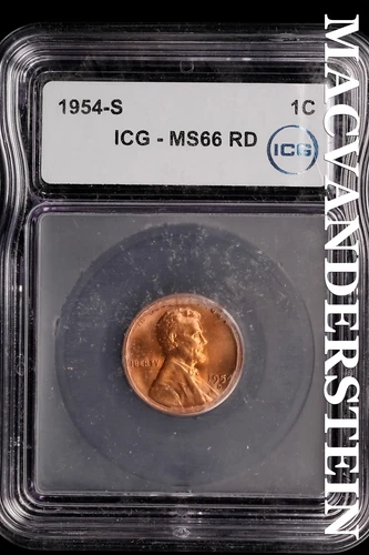 1954-S Lincoln Wheat Cent-ICG MS 66 RD Choice Gem BU No Reserve #SLL980