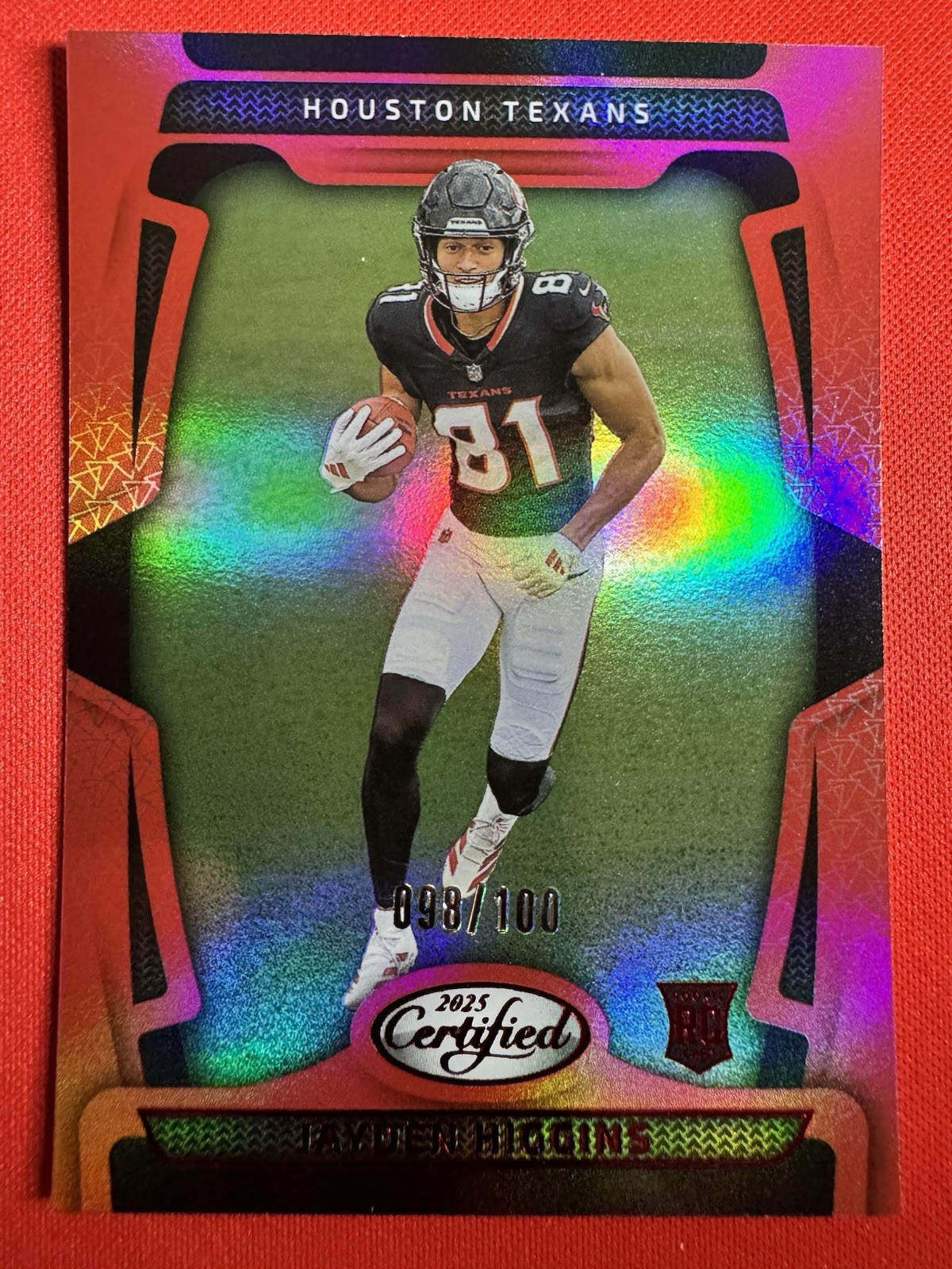 2025 Certified Jayden Higgins RC #130 Pink 126/225 Houston Texans