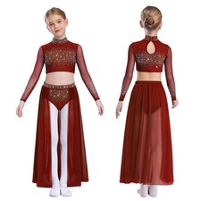 Kids Girls Set Performance Outfit Stage Costume 2 Piece Dance Clothes Lyrical