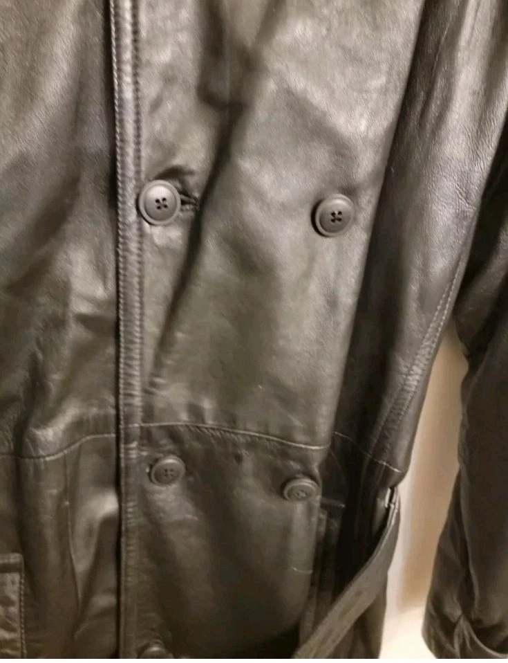 Abrigo Hipster Trench Largo de Cuero Negro NIMBUS, William Barry Años 70 De Colección, Hombres Talla 40 Foto 3 de 4