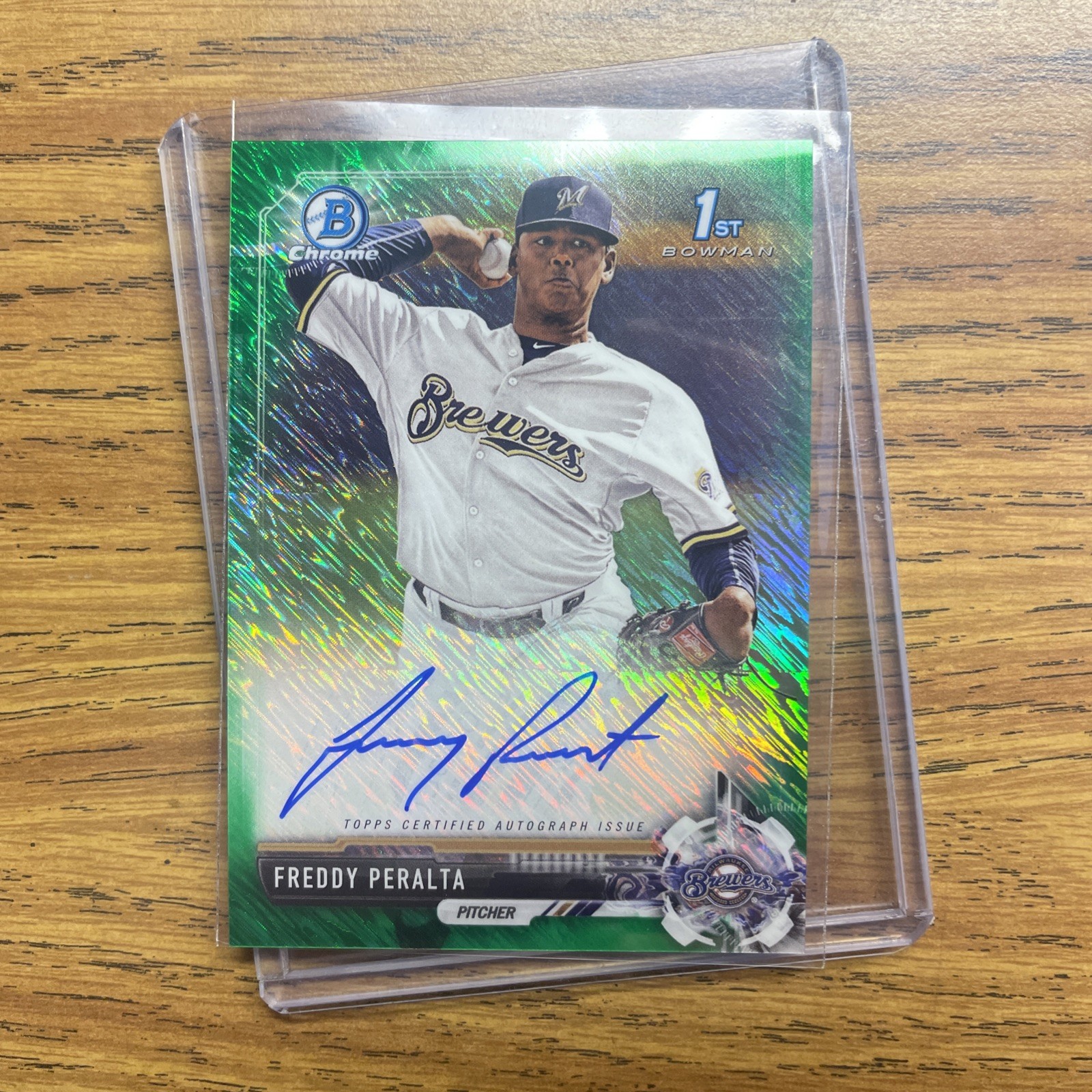 Freddy Peralta 2017 Bowman Chrome Autograph Green 99