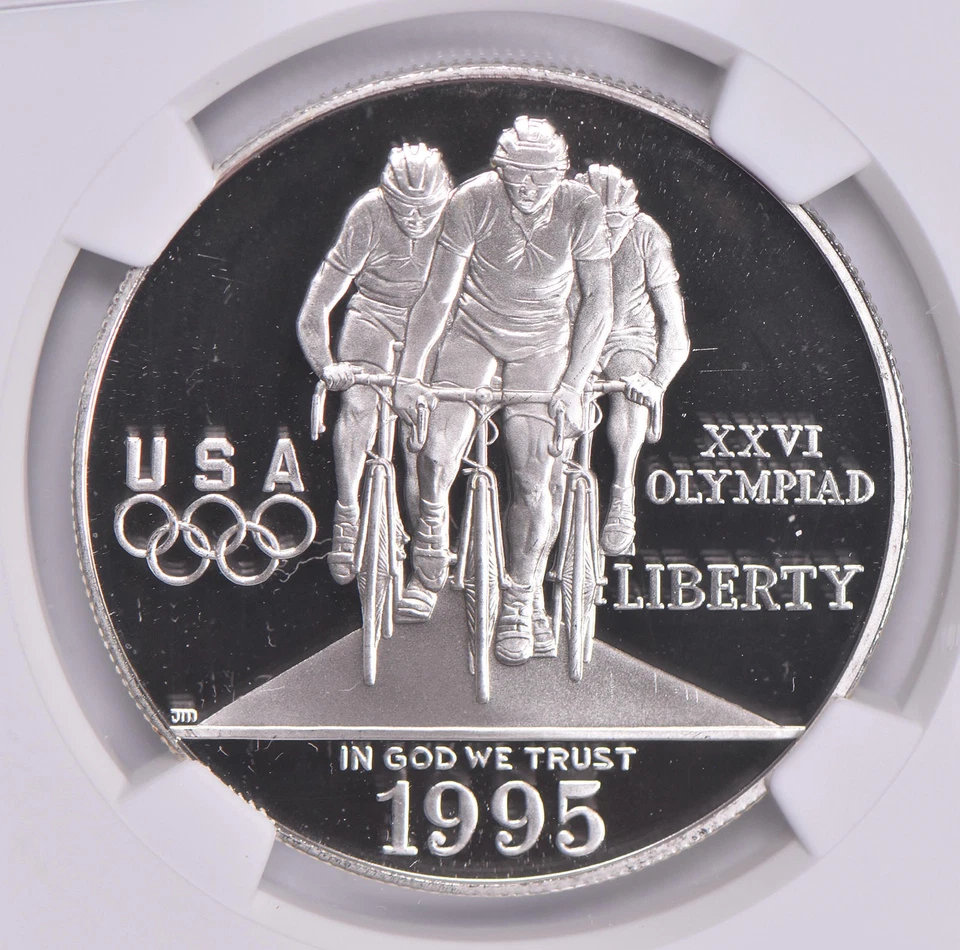 Proof 9.9 UCam 1995-P Olympic Cycling Commemorative Dollar NGC X NGCX *6713 - Image 3 of 4