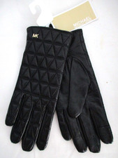 NWT Michael Kors Women s Black Quilted Logo Leather Tech Gloves Sz L
