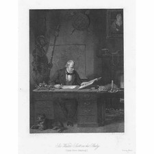 SIR WALTER SCOTT In his Study at Castle Street - Antique Print 1871