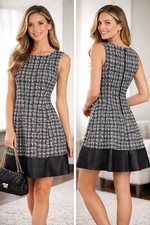 Ralph Lauren Women's Faux Leather Raw Hem Trim Fit Flare Dress Size 2P