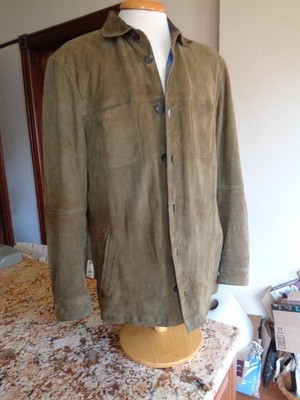 Johnnie-O Suede Shirt Jacket (2021) - Olive - Large - Full Suede / Button Front