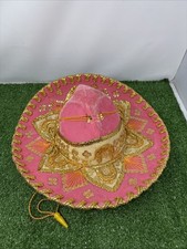 Vintage Mexican Charro Sombrero Red Velvet Gold Embroidered Hat BELRI Mexico