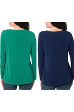Susan Graver 2-pack Set Modern Essentials Liquid Tops Emerald/Navy