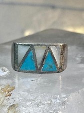 Turquoise Ring mother of pearl band southwest size 7.25 sterling silver women me