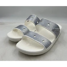 Crocs Shoes Men's Sz 12 Classic Glitter Slide Sandals White Silver Two Strap