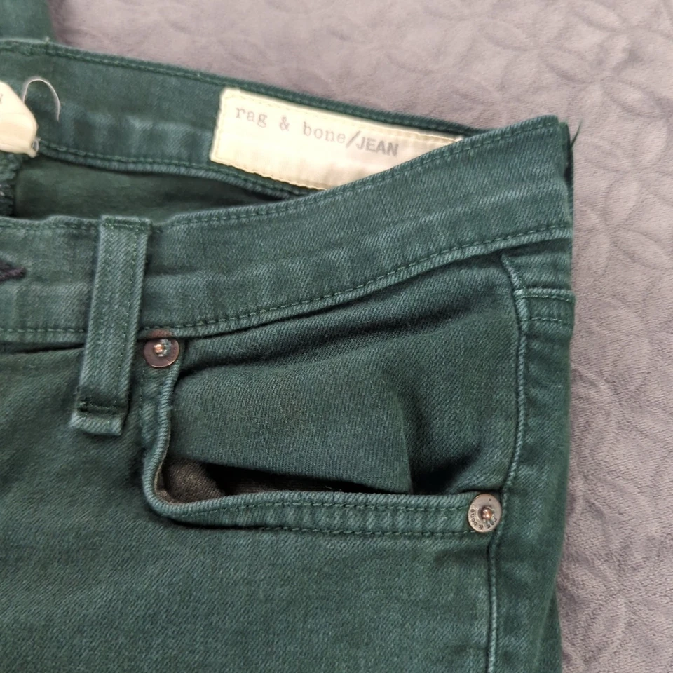 Pantalones de mezclilla ajustados Rag & Bone 29" entrepierna verde bosque elásticos para mujer talla 26 Foto 4 de 4