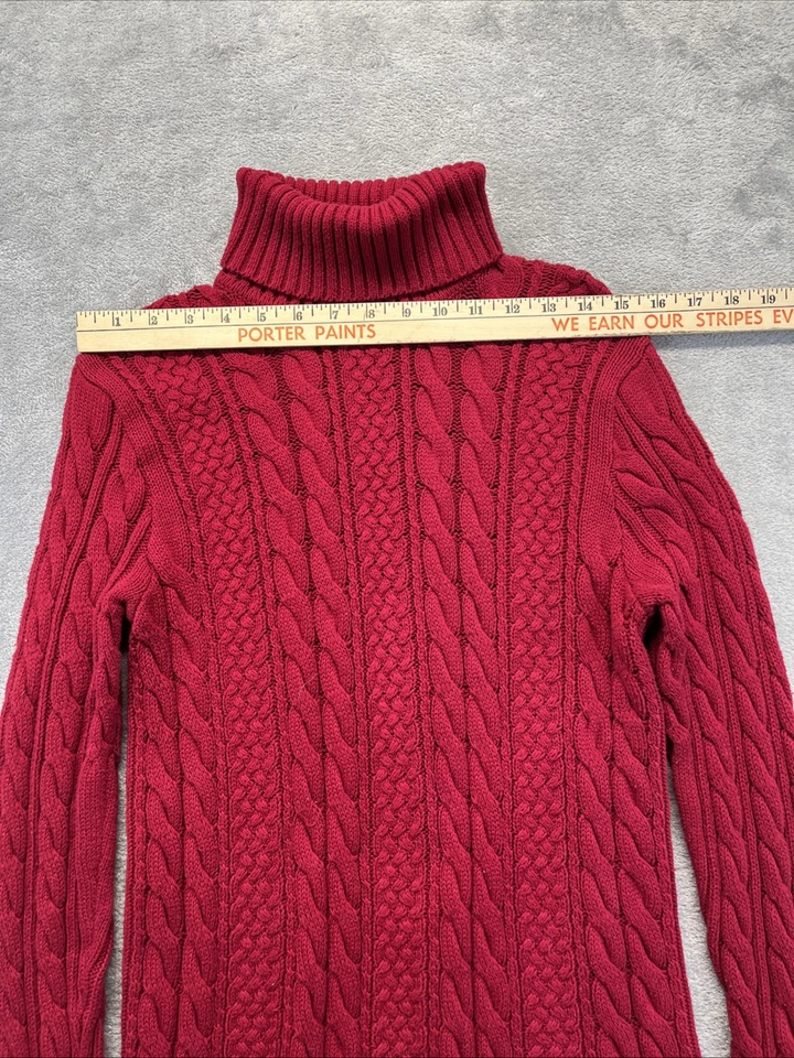Suéter de cuello alto Jeanne Pierre para mujer M rojo algodón tejido con cable manga larga Foto 3 de 4