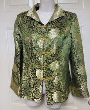 Ladies Asian Style Fully Lined Gold  Green Long Sleeve Jacket