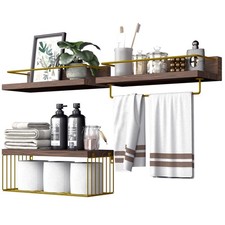 Bathroom Shelves Over Toilet Wall Floating With Storage Basket 3 PCS Set