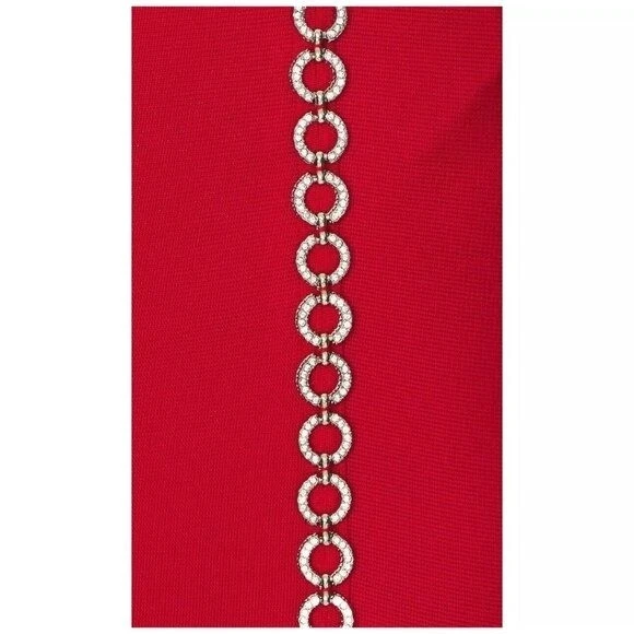 VETEMENTS Mini Abito Donna Catena Cristallo Una Spalla Bodycon Fascia Piccolo Rosso Elasticizzato