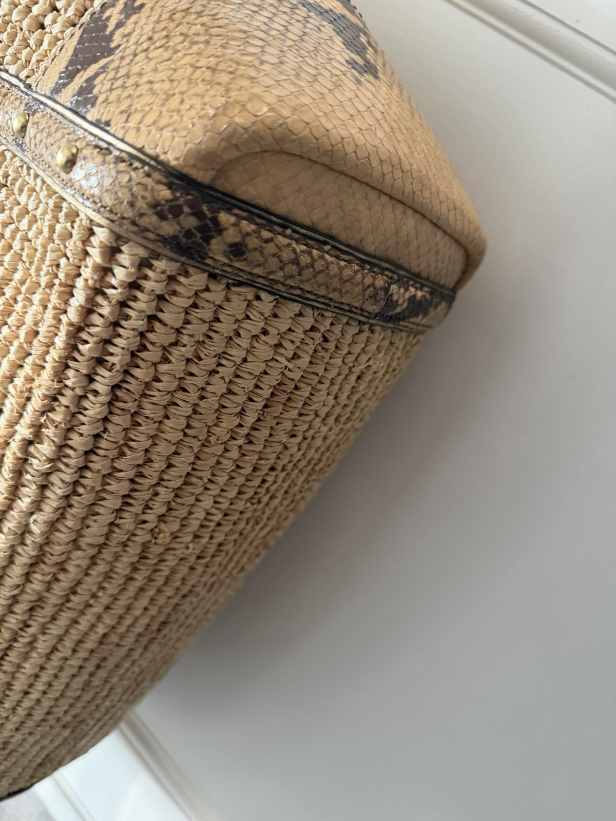 Coach Shoulder Beach Bag Straw Python Leather Gol… - image 6