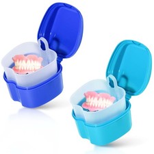 2 Pack Colors Denture Bath Case Cup Box Holder Storage Soak Container with St...