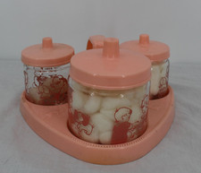 Vintage Glasco Pink Baby Nursery Jar Set 3 Glass Canisters Caddy Around Clock