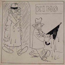 Max Otto Stups im Kino Grüne Post Cartoon sign Original Feder Zeichnung 1930er