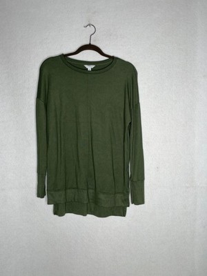 Time and Tru Olive green long sleeve tunic top with soft knit and layered hem Sm