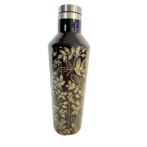 Corkcicle Rifle Paper Co Floral Water Bottle Tumbler Black Gold