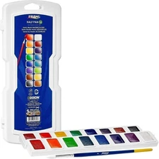 Prang Half Pan Watercolor Paint Set with Brush and Lid, Refillable, 16 Assorted