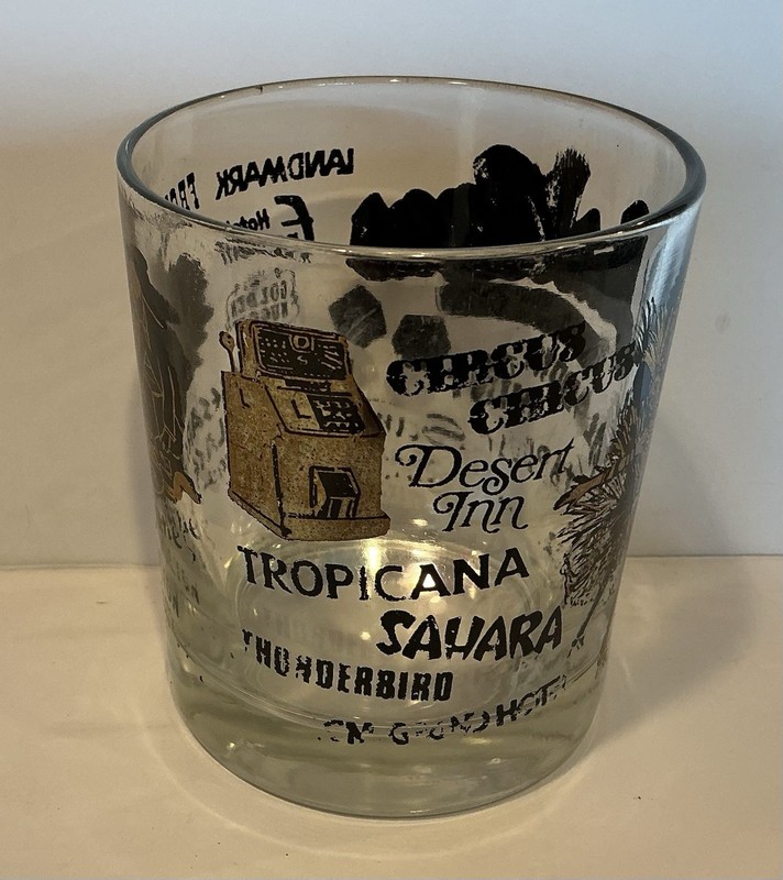 Vintage Las Vegas Casinos Highball Glass w/Showgirl, Hotels, Slot Machine