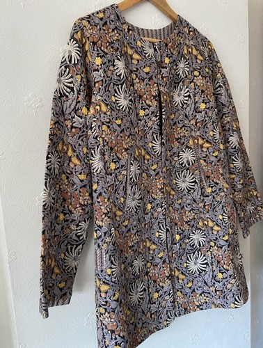 The Shop India Quilted Longer Jacket Indian Block Print Floral Size M UK 12 14 - Picture 2 of 10