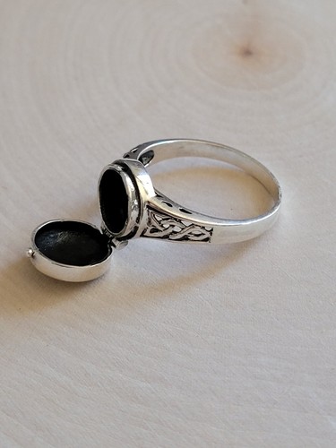 925 Sterling Silver Celtic Knot Poison Ring Silver Irish Celtic Pillbox Ring - Picture 6 of 7