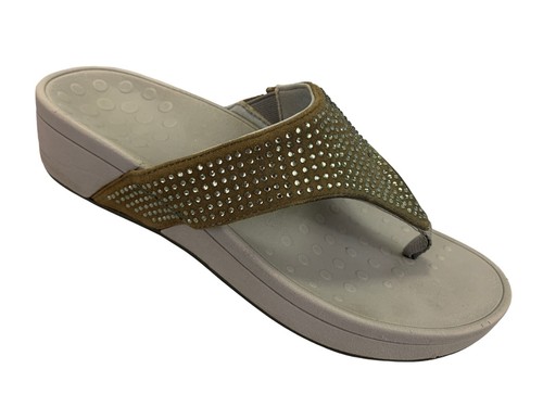 Vionic Pacific Neapel Glitzer grau Zehenstegsandalen 2" Keilabsatz Gr. US 9