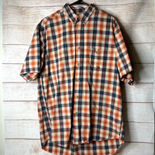 Vintage Joe Camel Collection Cotton Short Sleeve Orange Gray Plaid Men's L
