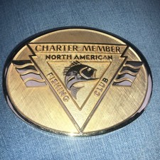 North American Fishing Club Belt Buckle 24K Gold Plate Over Brass StampNumbered