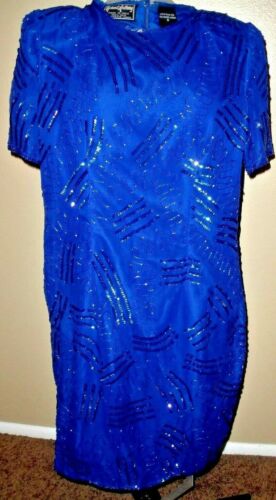 ROBERT ANTHONY VTG ROYAL BLUE PEARL BEADED SEQUIN EVENING COCKTAIL DRESS 8 - Picture 1 of 5