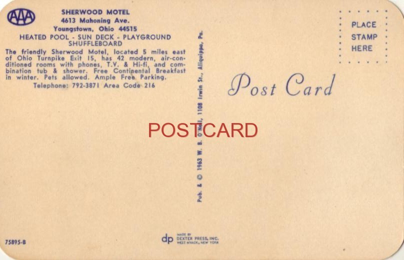 SHERWOOD MOTEL YOUNGSTOWN, OHIO three views eBay